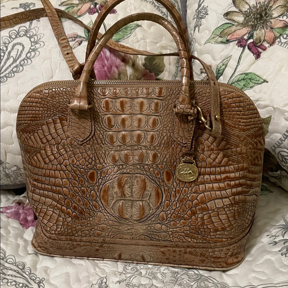 Brahmin Crocodile Embossed Tan Handbag